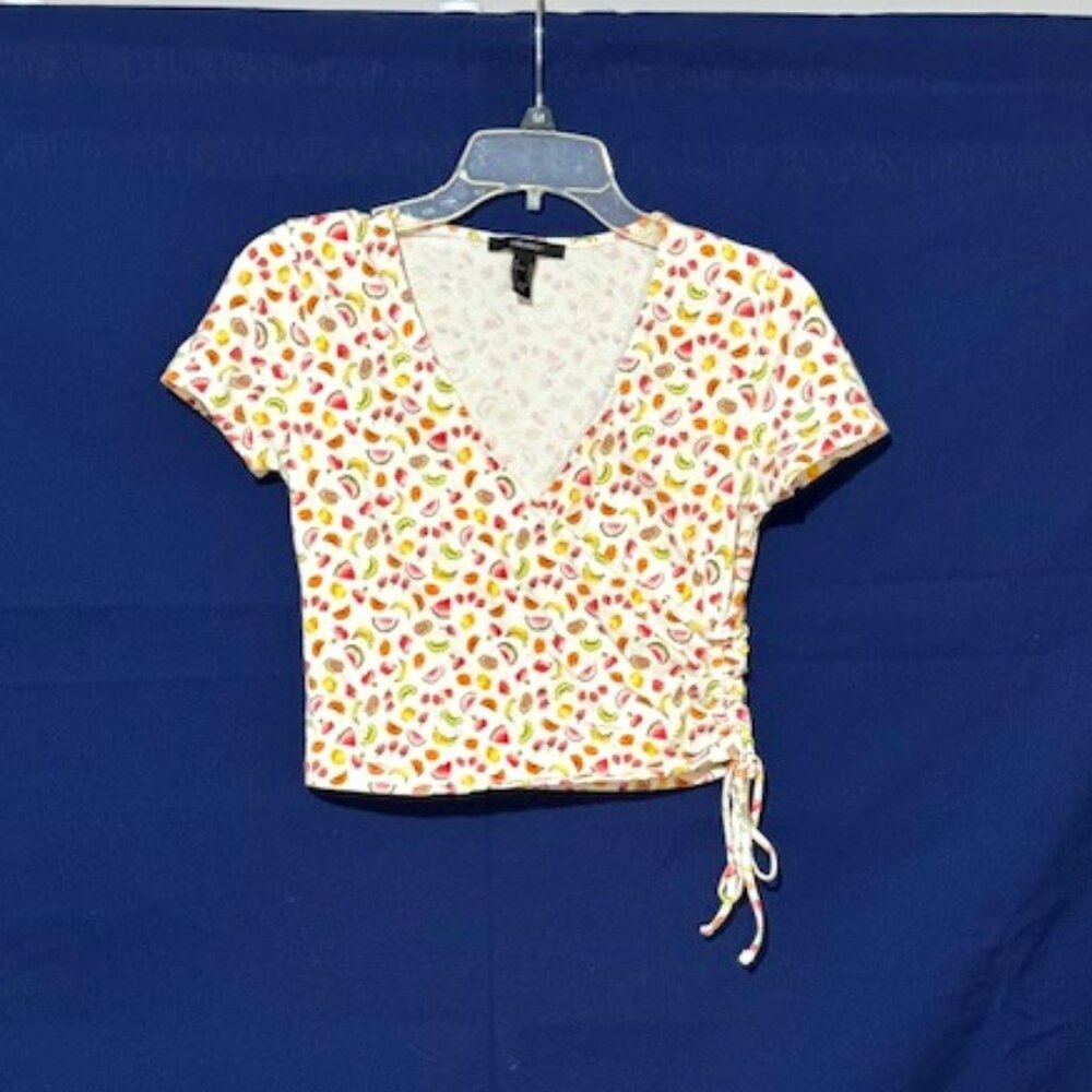 Forever 21 Fruit Salad Faux Wrap Shirt, Size S